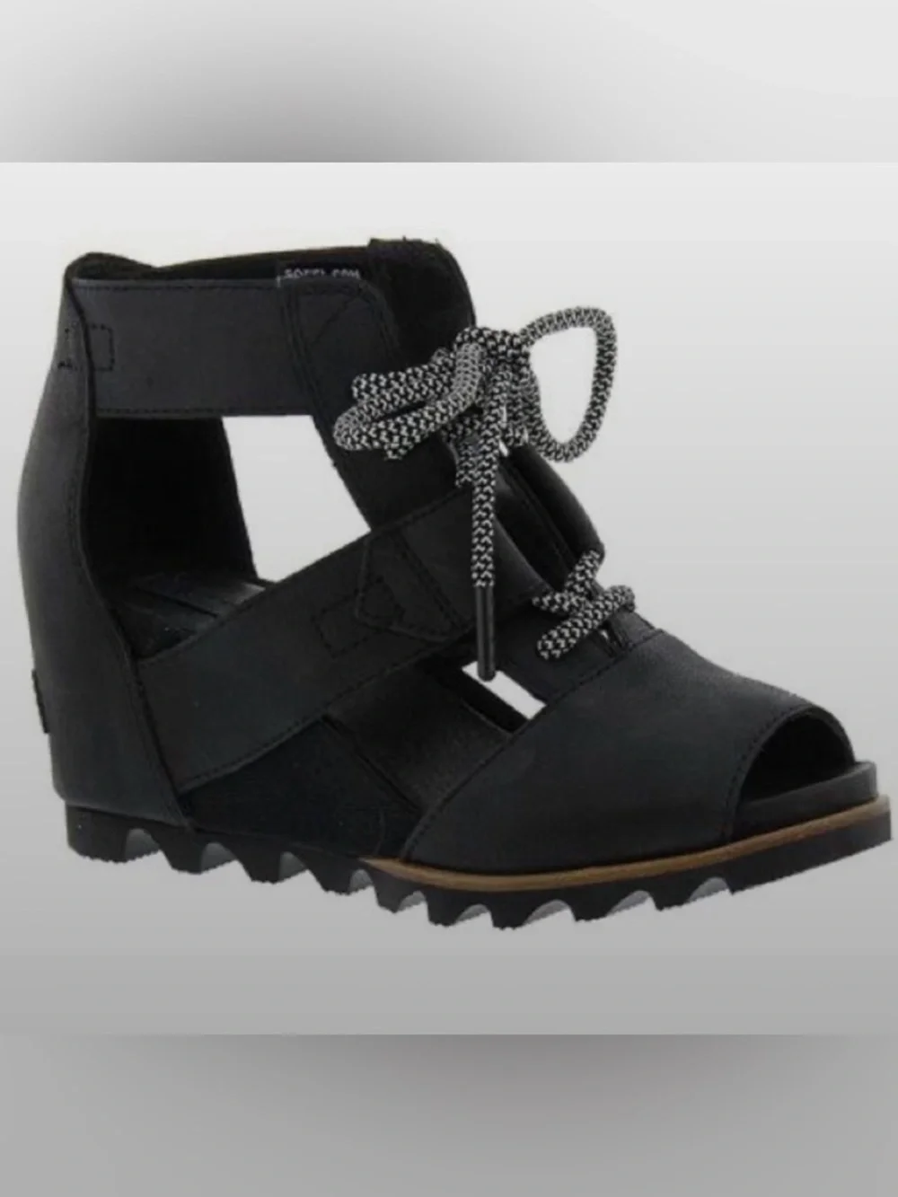Sorel‎ JOANIE™ Lace-Up Wedge Peeptoe Sandal In Black Size 8.5